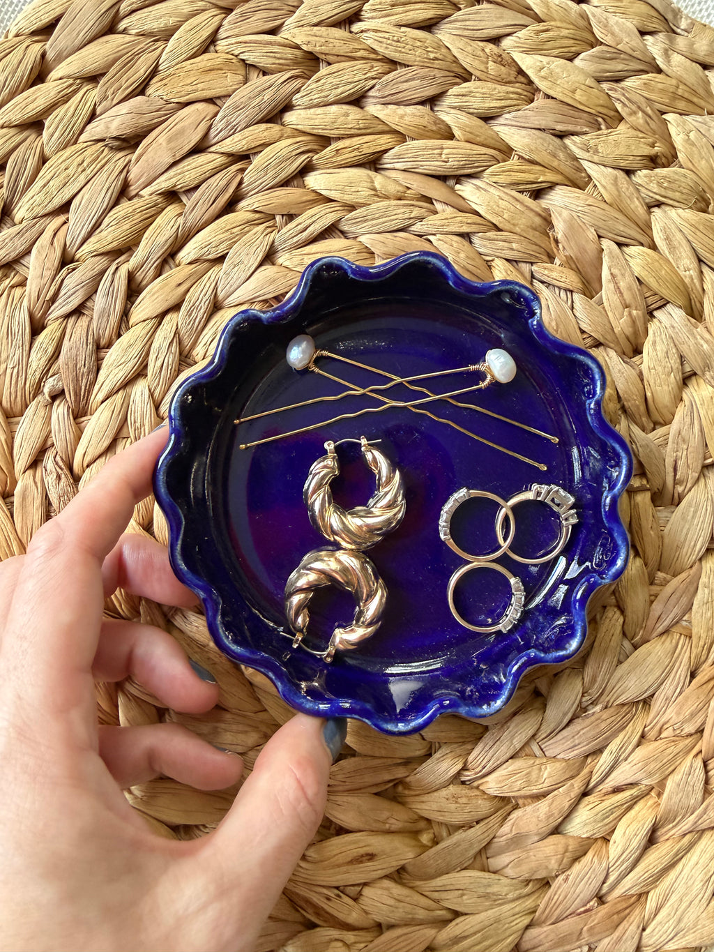 Handmade Ceramic Ring Dish: Deep Blue Jewelry Holder