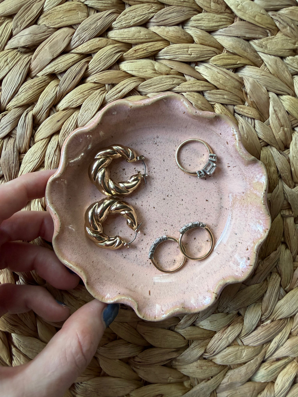 Handmade Ceramic Ring Dish: Coral Pink Jewelry Holder