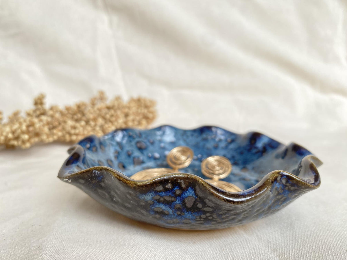 Handmade Ceramic Ring Dish: Spotted Blue Jewelry Holder