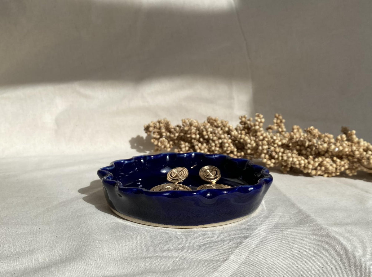 Handmade Ceramic Ring Dish: Deep Blue Jewelry Holder