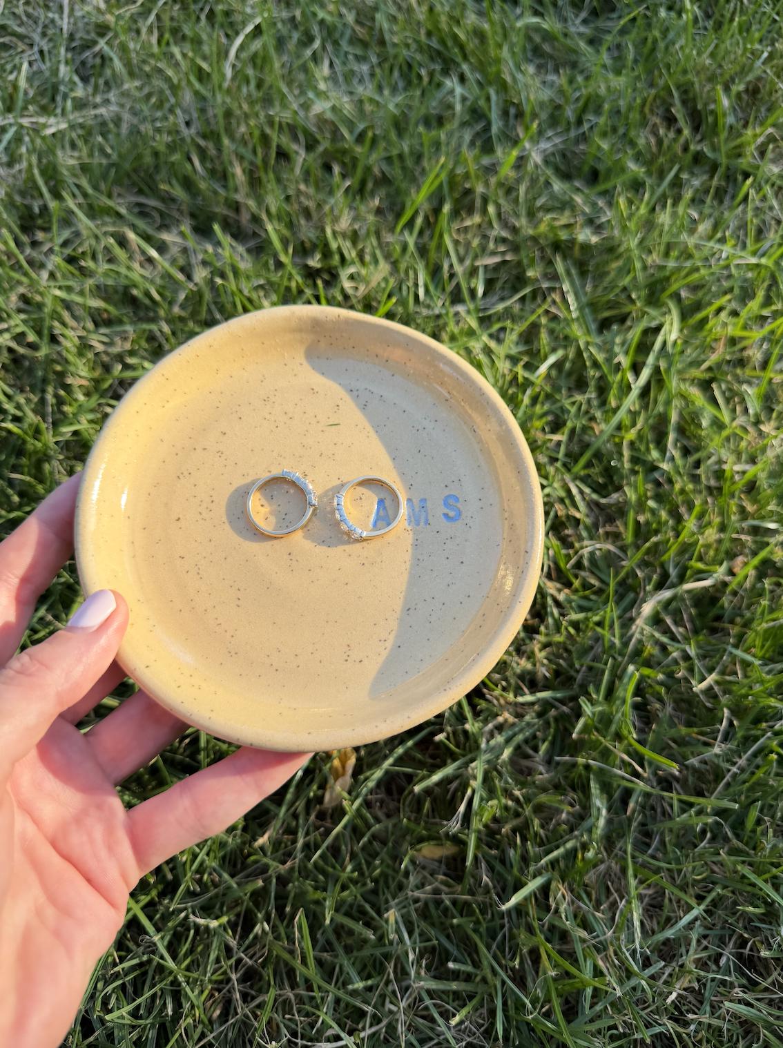 Made to order: Personalized Handmade Speckle Clay Ring Dish, Custom Initials, Bridesmaids Gift